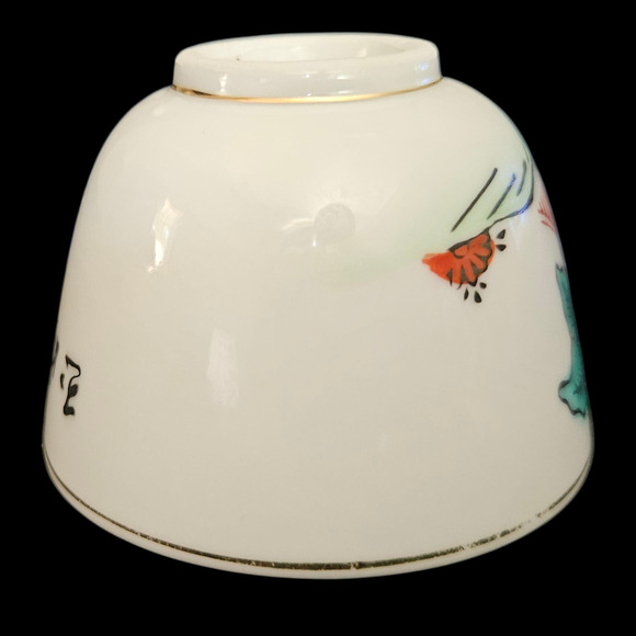 Set of 4 Vintage Asian Porcelain Rice Bowls Hand Painted Geisha & Calligraphy 3" - Picture 2 of 7